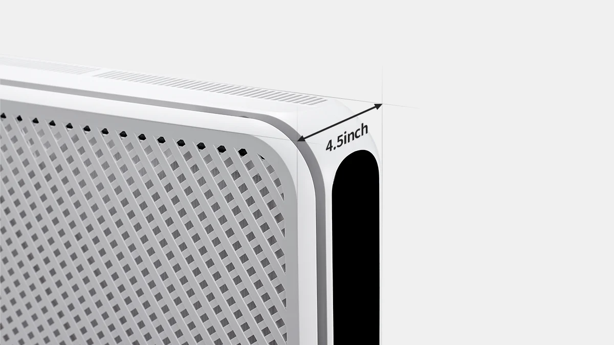 Ultra-Slim Wall-Mounted Air Purifier showing a slim depth measurement of 4.5 inches. (CAC-AA0910FW)